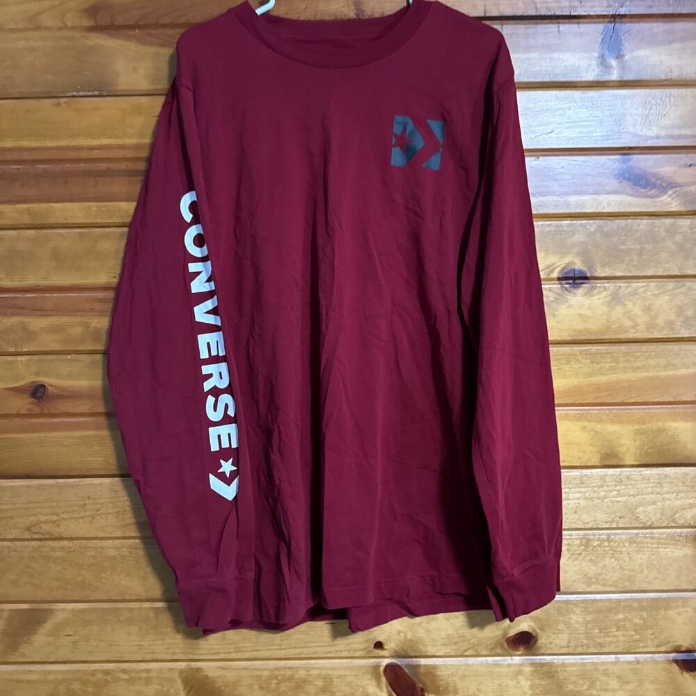 Converse Long Sleeve Tee Mens XXL Wordmark Brick Alley Crew Neck Burgundy Red
